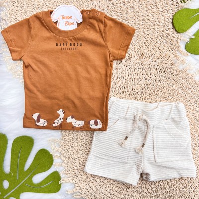 Conj. Camiseta Baby Dogs Explorer e Bermuda - Ferrugem